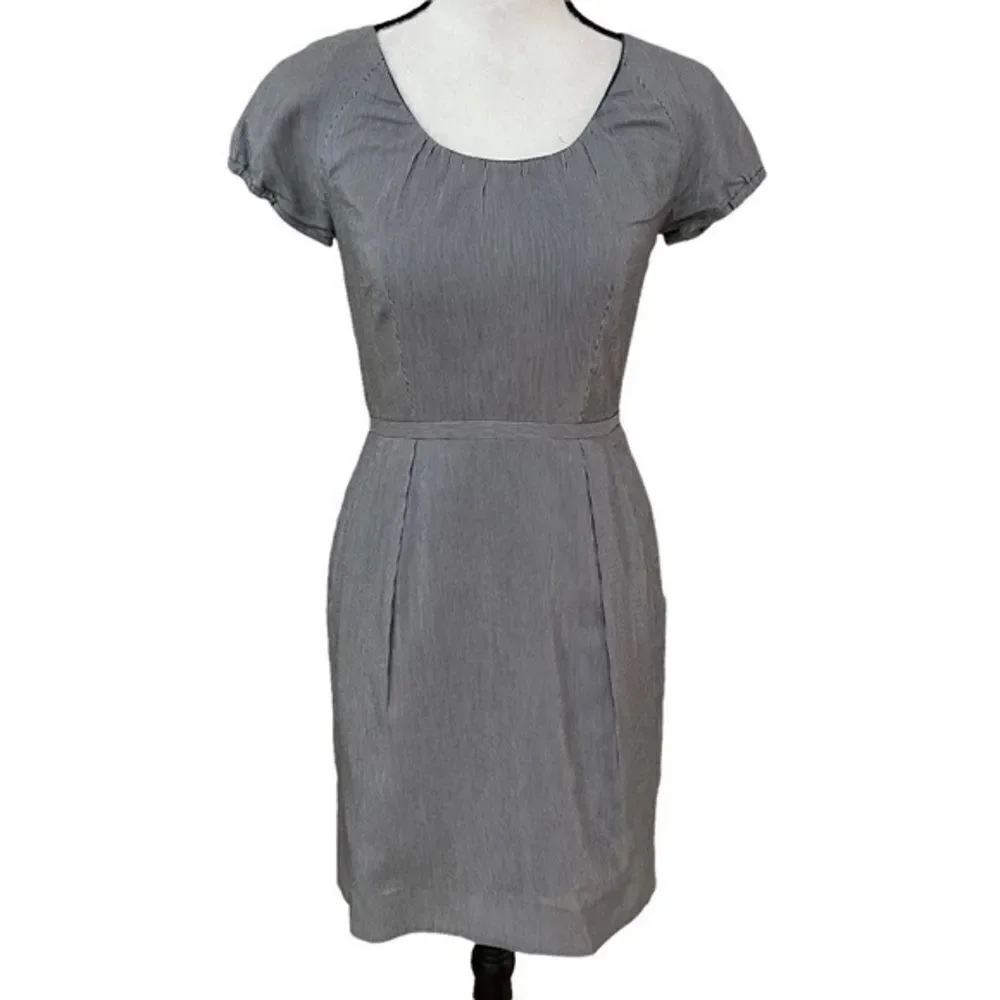 J. Crew Factory Cap Sleeve Pocket Pinstriped Silk Blend Dress size 0.